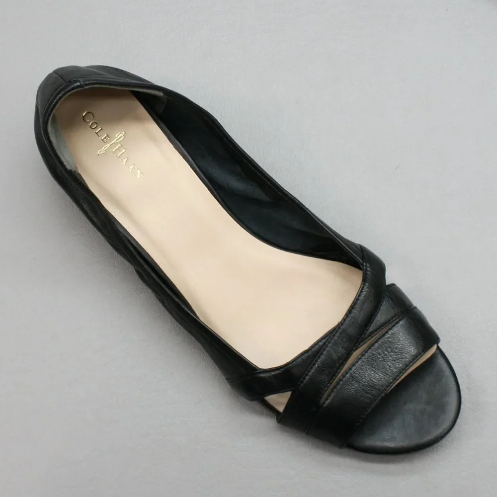 Cole Haan Ladies 9.5 Amari NikeAir Black Leather Open-toe Wedge Pump Heels Shoes - Picture 7 of 12